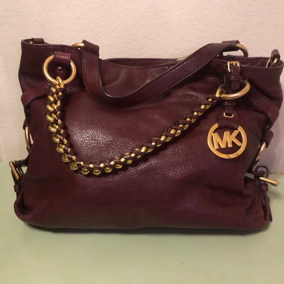 Michael Kors Burgundy Leather Shoulder Bag with Crossbody Strap - Picture 7 of 12
